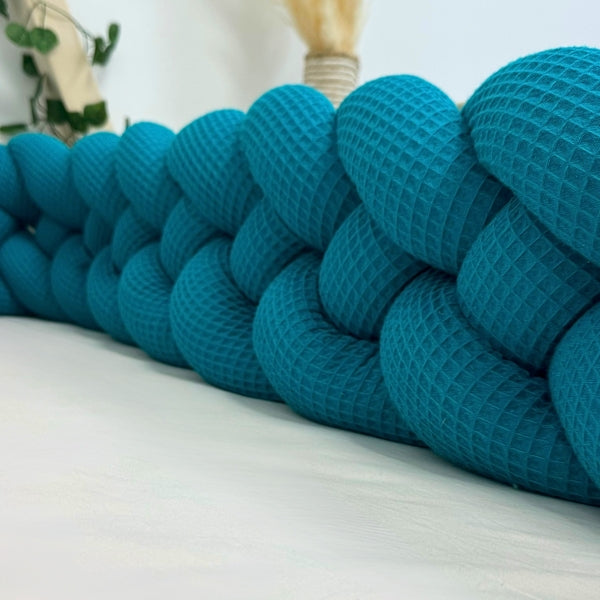 Braided Bed Bumper Waffle Pique Cerulean Blue - 4 braids