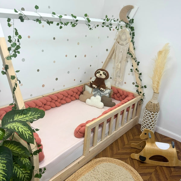 Braided Bed Bumper Waffle Pique Flamingo - 4 braids