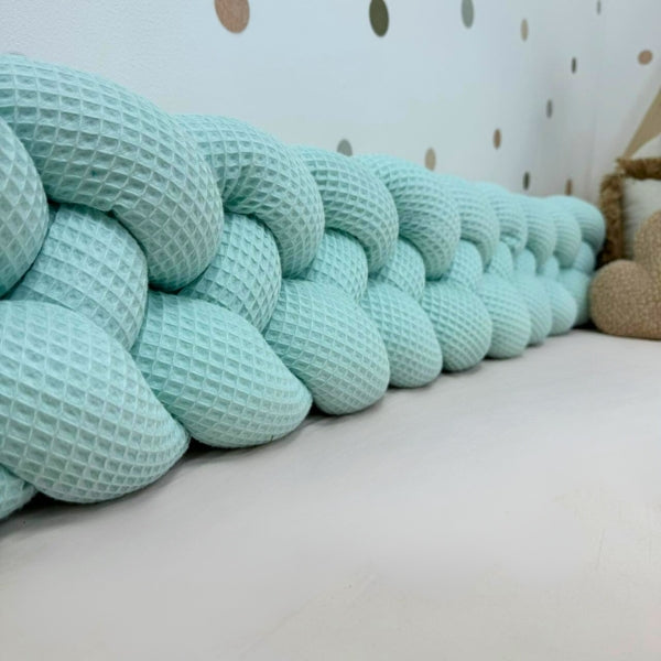 Braided Bed Bumper Waffle Pique Ice Blue - 4 braids