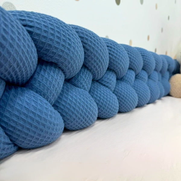 Braided Bed Bumper Waffle Pique Moroccan Blue - 4 braids