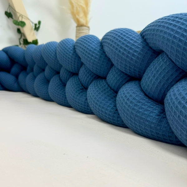 Braided Bed Bumper Waffle Pique Moroccan Blue - 4 braids