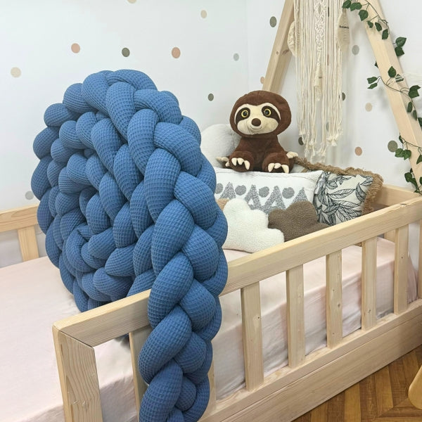 Braided Bed Bumper Waffle Pique Moroccan Blue - 4 braids