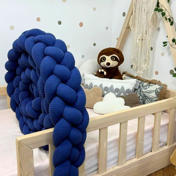 Braided Bed Bumper Waffle Pique Indigo- 4 braids