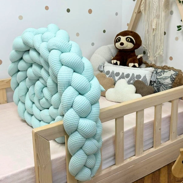 Braided Bed Bumper Waffle Pique Ice Blue - 4 braids