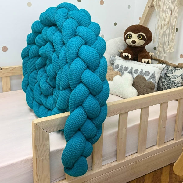 Braided Bed Bumper Waffle Pique Cerulean Blue - 4 braids