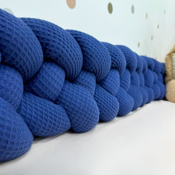 Braided Bed Bumper Waffle Pique Indigo- 4 braids