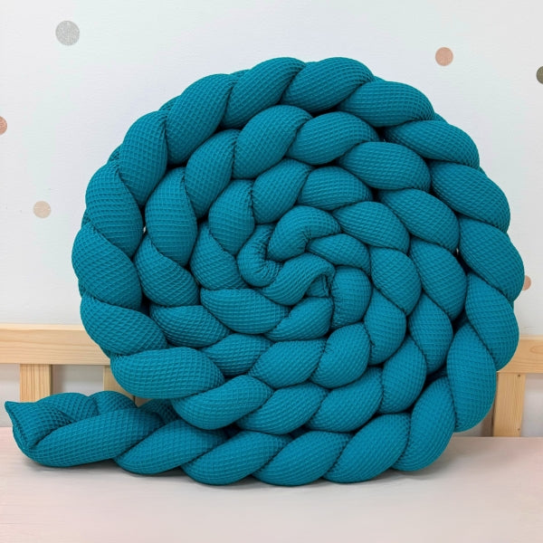 Braided Bed Bumper Waffle Pique Blue Cerulean - 3 braids