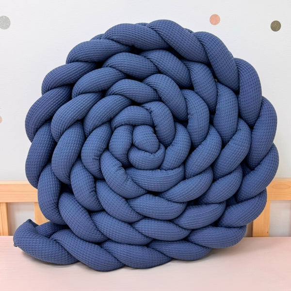 Braided Bed Bumper Waffle Pique Moroccan Blue - 3 braids