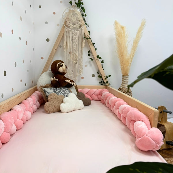 Braided Bed Bumper Velvet Flamingo - 3 braids