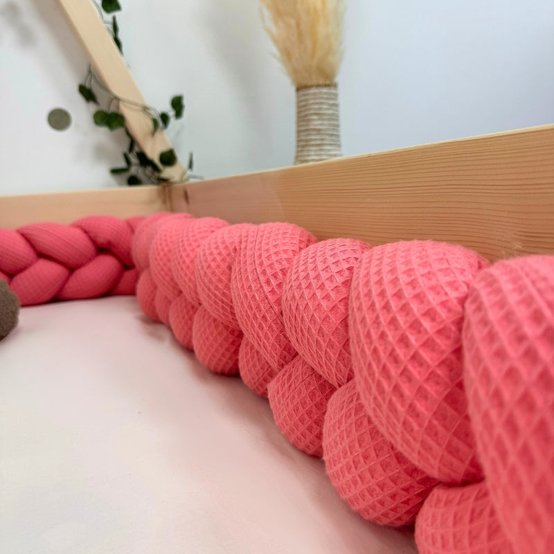 Braided Bed Bumper Waffle Pique Bubblegum - 3 braids