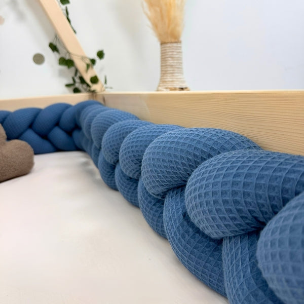 Braided Bed Bumper Waffle Pique Moroccan Blue - 3 braids